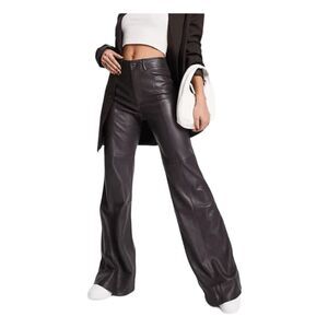 MNG Mango Pants Dark Brown Vegan Leather Wide Leg High Rise Sz 6
